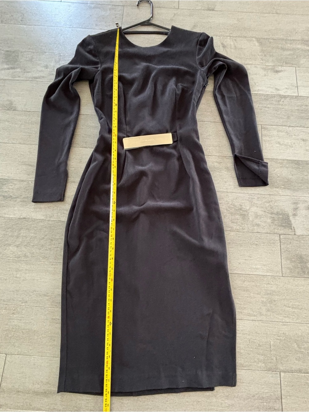 Marciano Black Sheath Dress Gold Waist Detail Long Sleeve XS - Picture 4 of 11